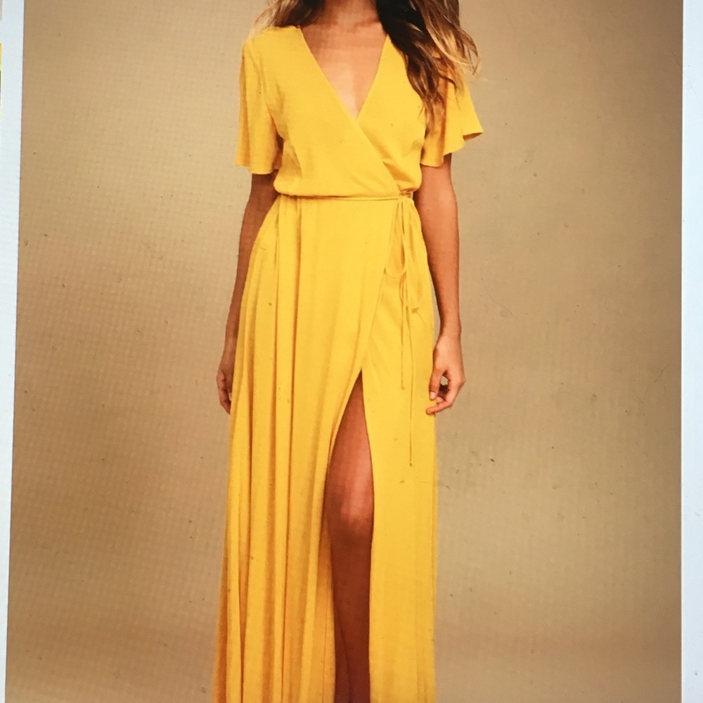 NWT Lulu’s Yellow Wrap Maxi Dress